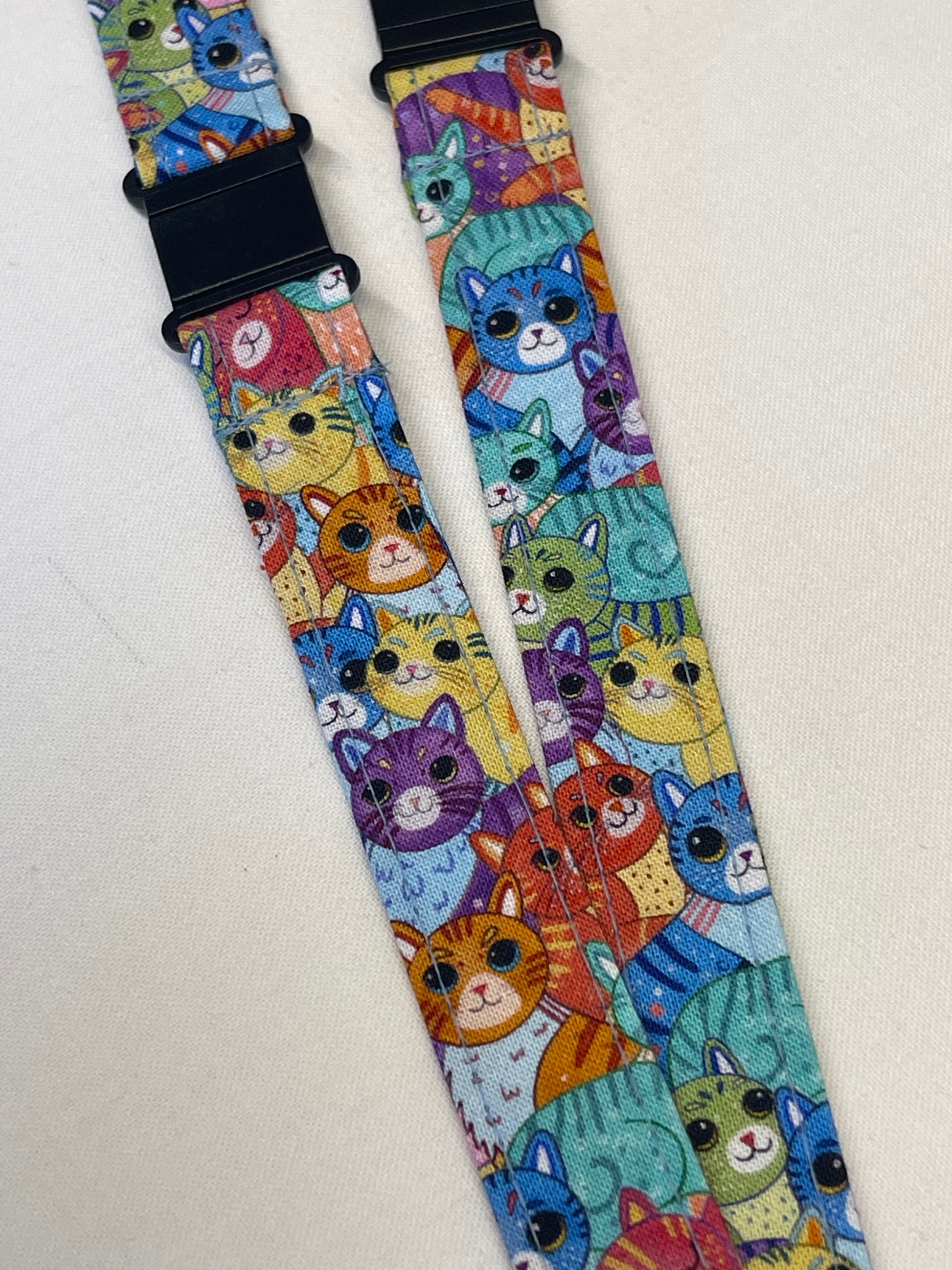 Colorful Cats fabric lanyard with breakaway clips