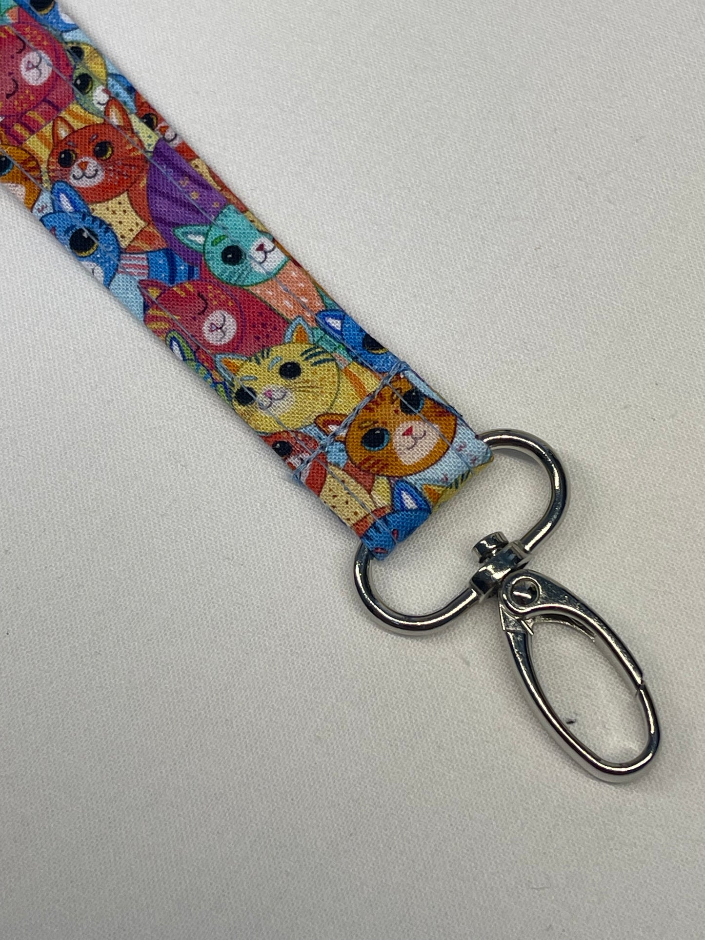 Colorful Cats fabric lanyard with swivel clips