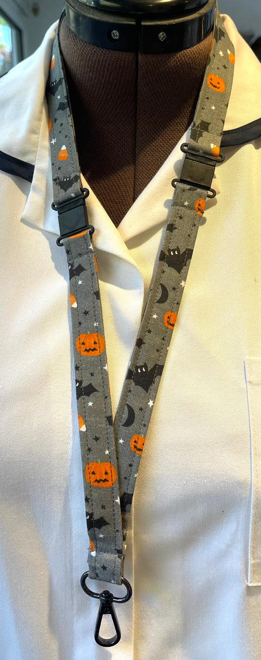 Bats and Pumpkins Fabric Breakaway Lanyard