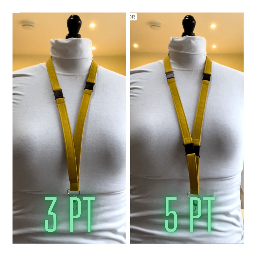A picture of a three-point lanyard and a five-point lanyard.
