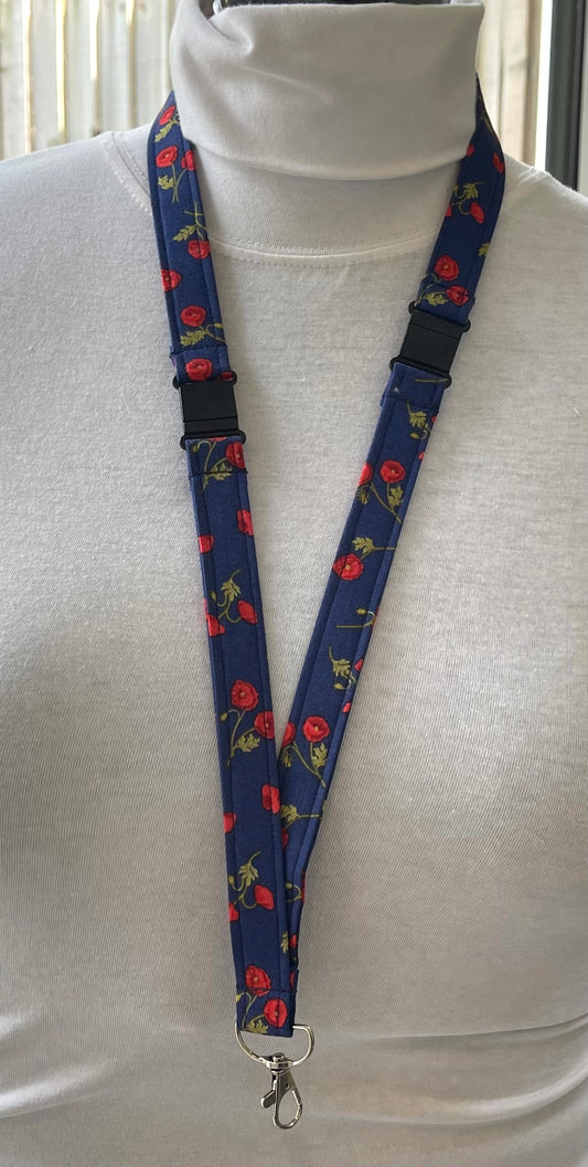 Blue Poppy Fabric Breakaway Lanyard image 0