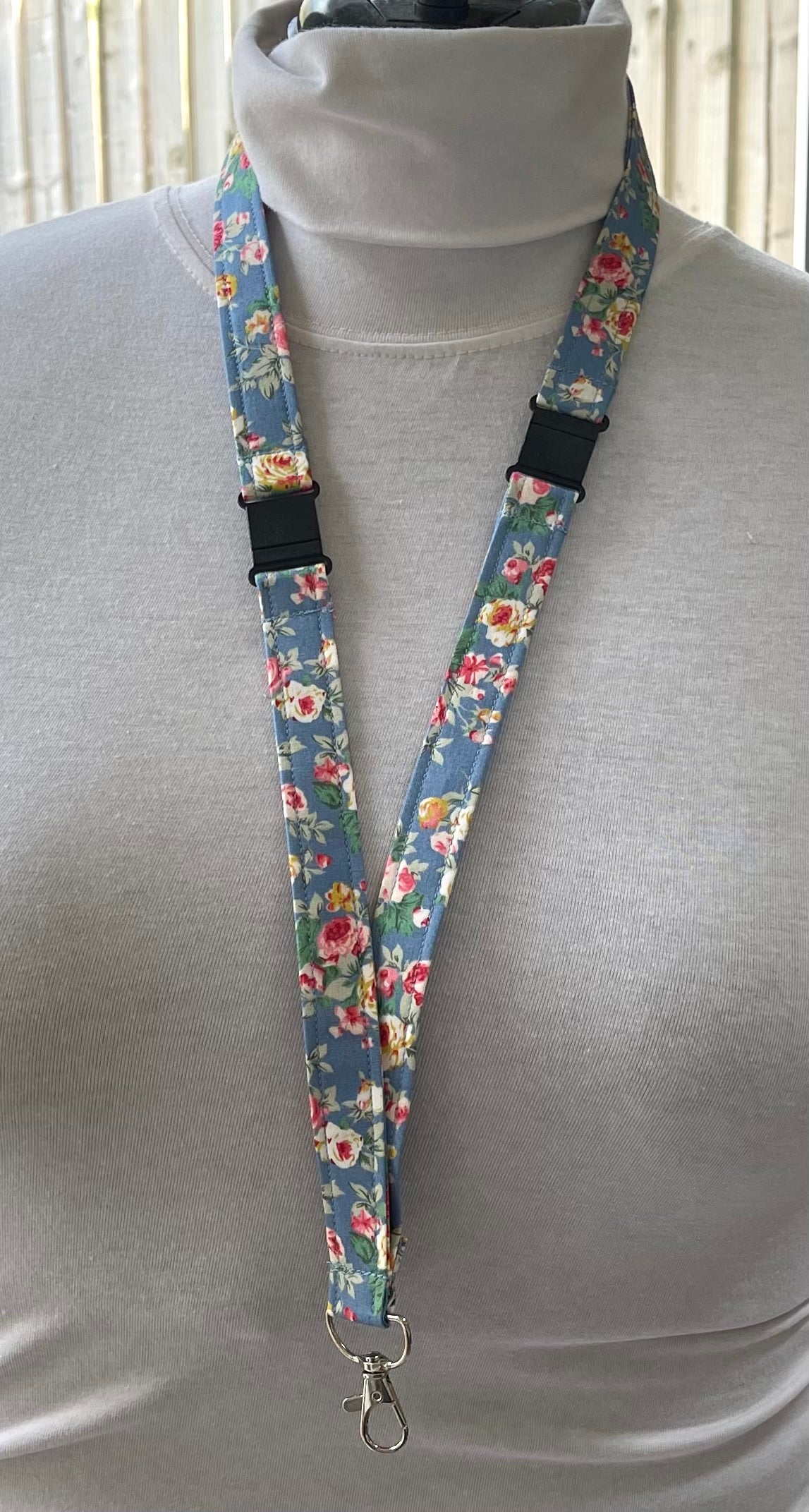 Sky Blue Floral Fabric Breakaway Lanyard image 0