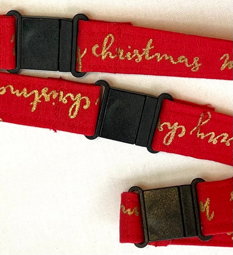 Christmas: Merry Christmas Red Fabric Breakaway Lanyard image 1