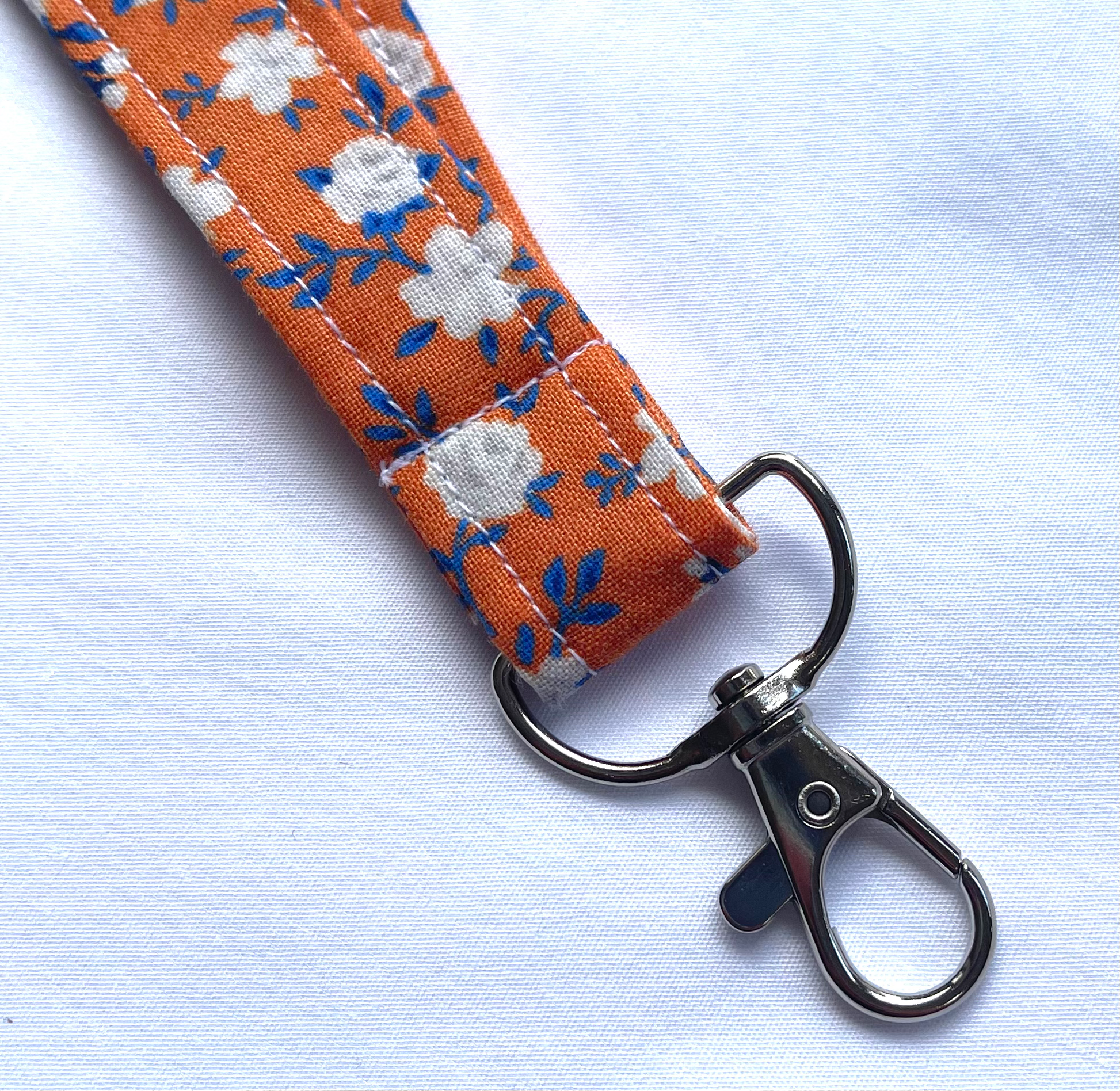 Orange white Flower Fabric Breakaway Lanyard image 2