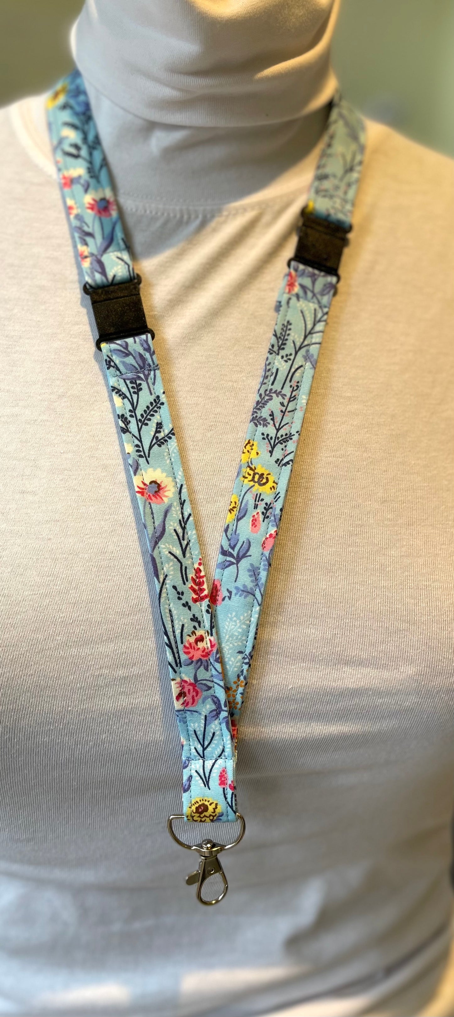 Blue Floral Fabric Breakaway Lanyard image 0