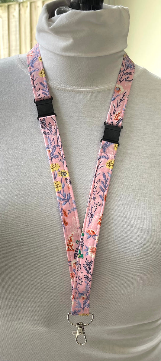 Pink Floral Fabric Breakaway Lanyard image 0