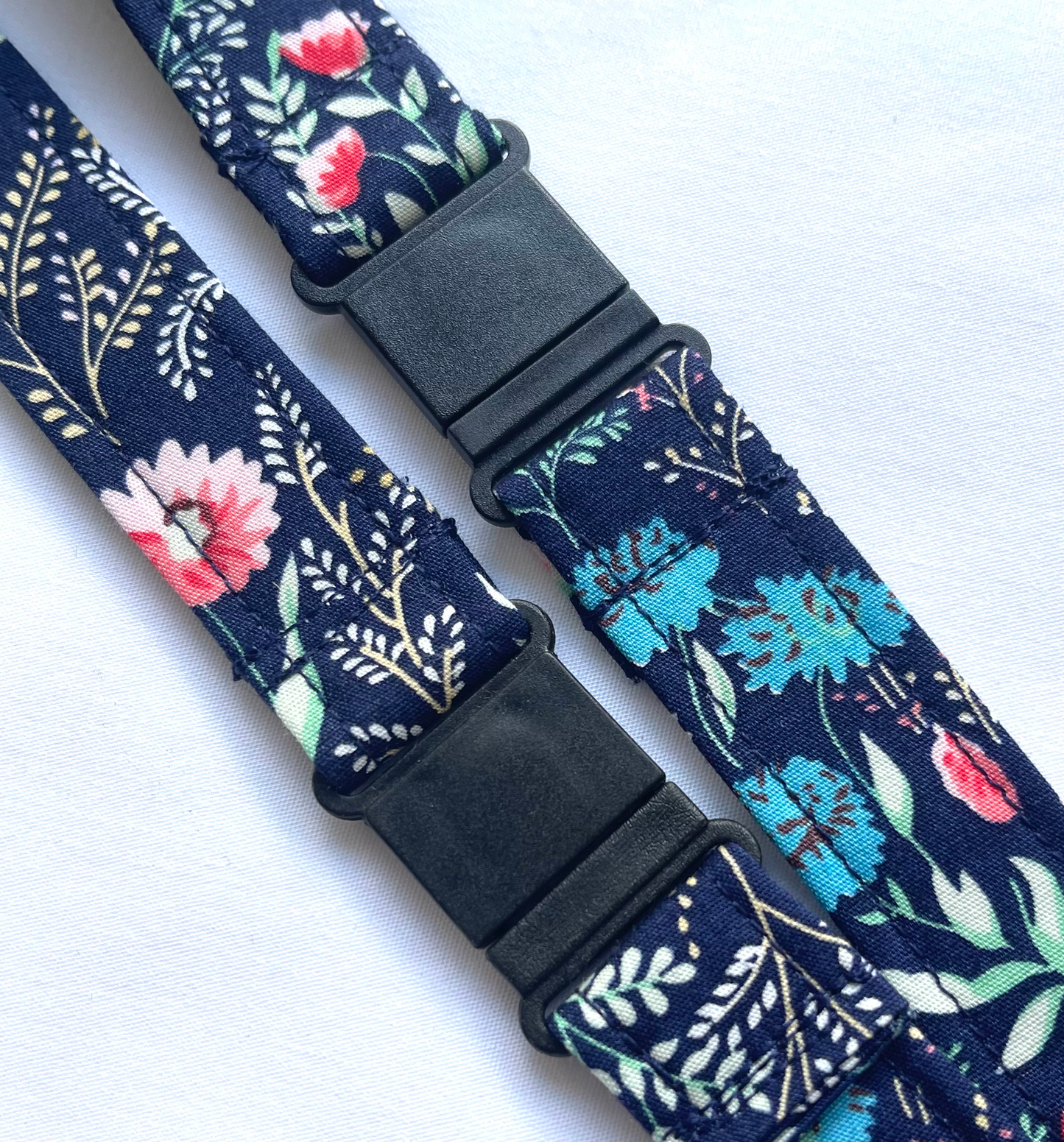 Navy Floral Fabric Breakaway Lanyard image 1