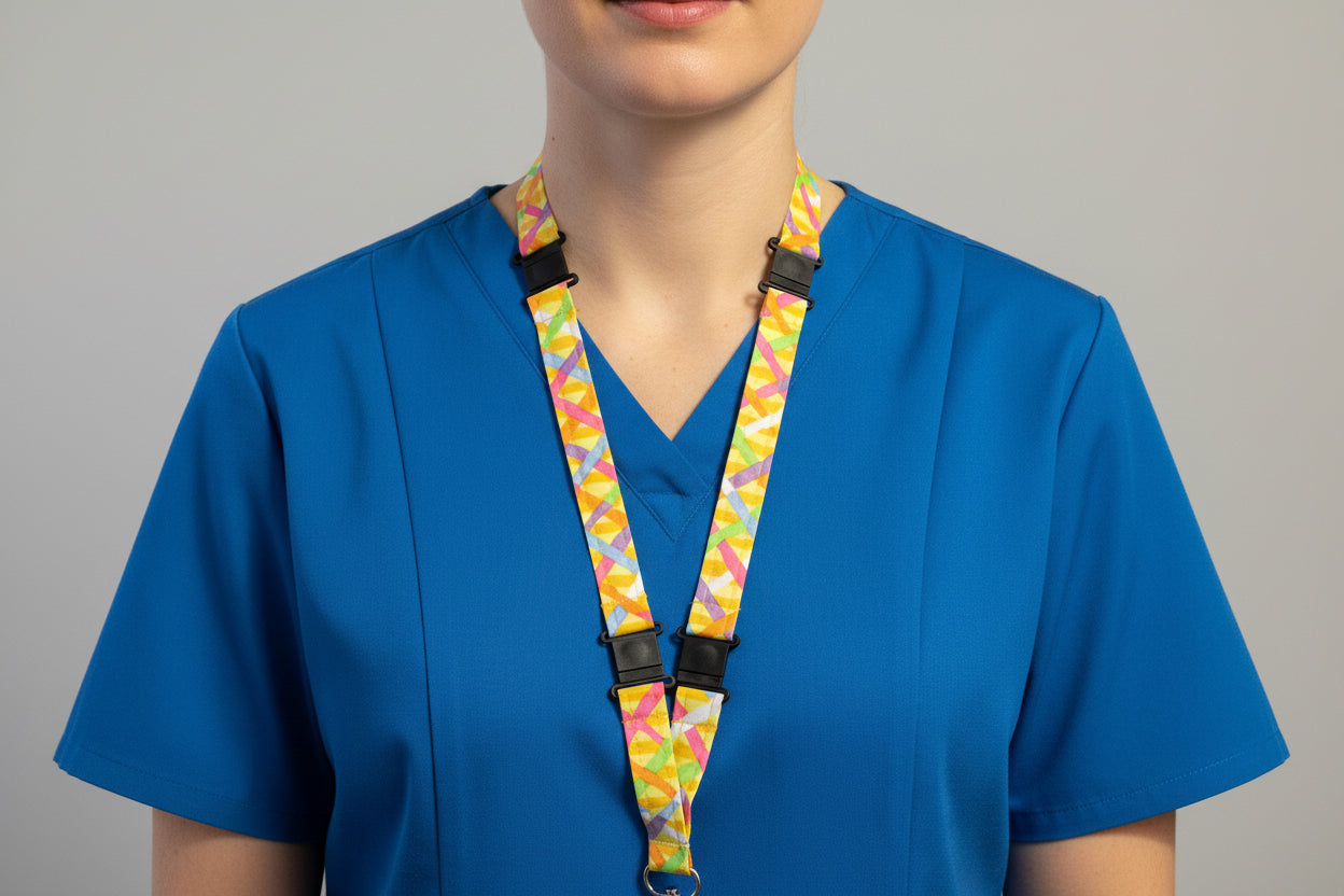 Handmade safety breakaway lanyard with anti-strangulation release points for NHS, healthcare, education and security staff
