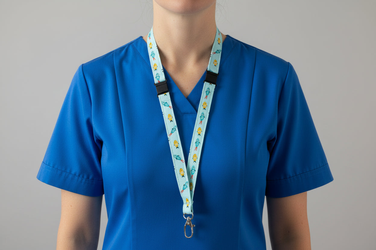 Handmade safety breakaway lanyard with anti-strangulation release points for NHS, healthcare, education and security staff
