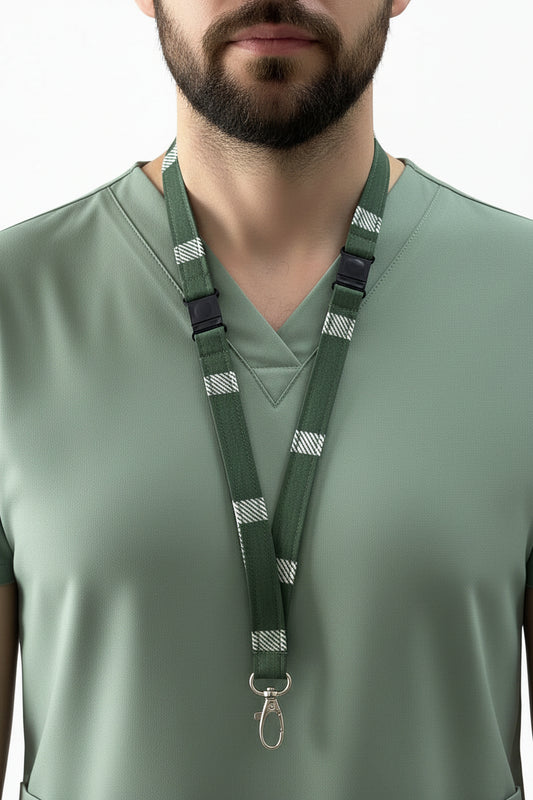 Reclaimed fabric: Forest Check fabric safety breakaway lanyard