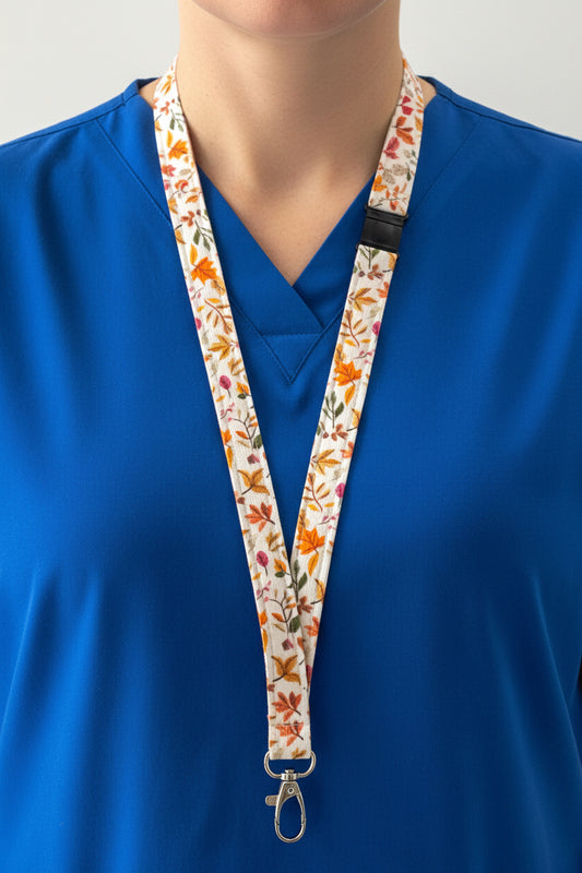 Leaves on Cream Fabric Breakaway Lanyard