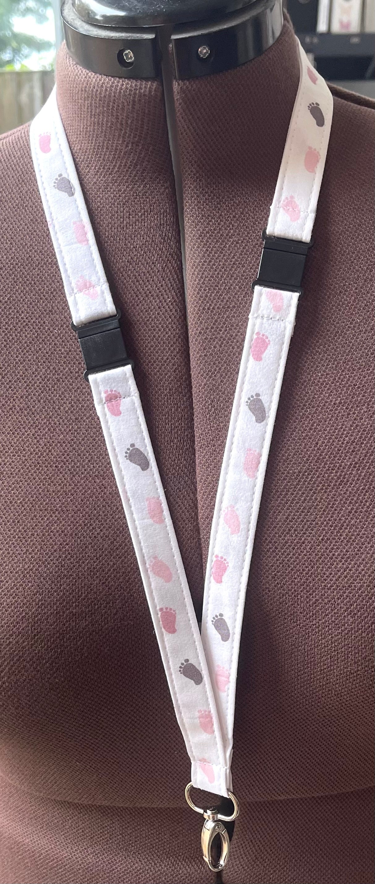 Foot Print PINK Color Fabric Breakaway Lanyard - House of Lanyards