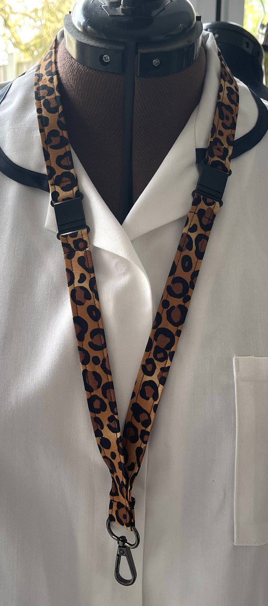 Large Leopard print Fabric Breakaway Lanyard - House of Lanyards