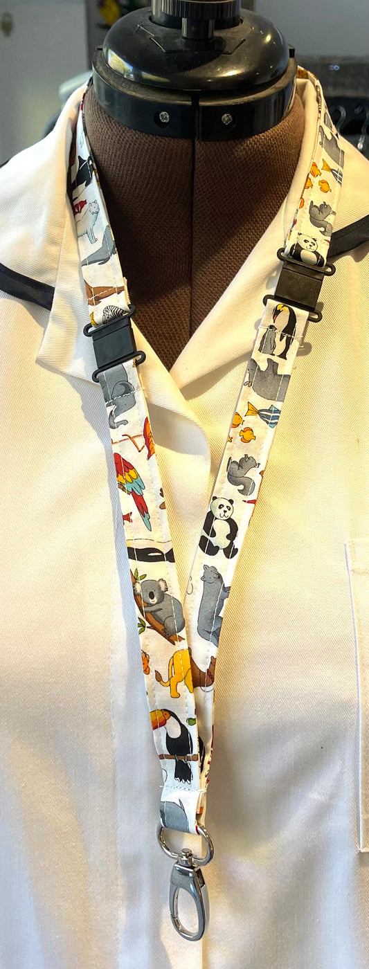 Worldly Animals White Fabric Breakaway Lanyard - House of Lanyards