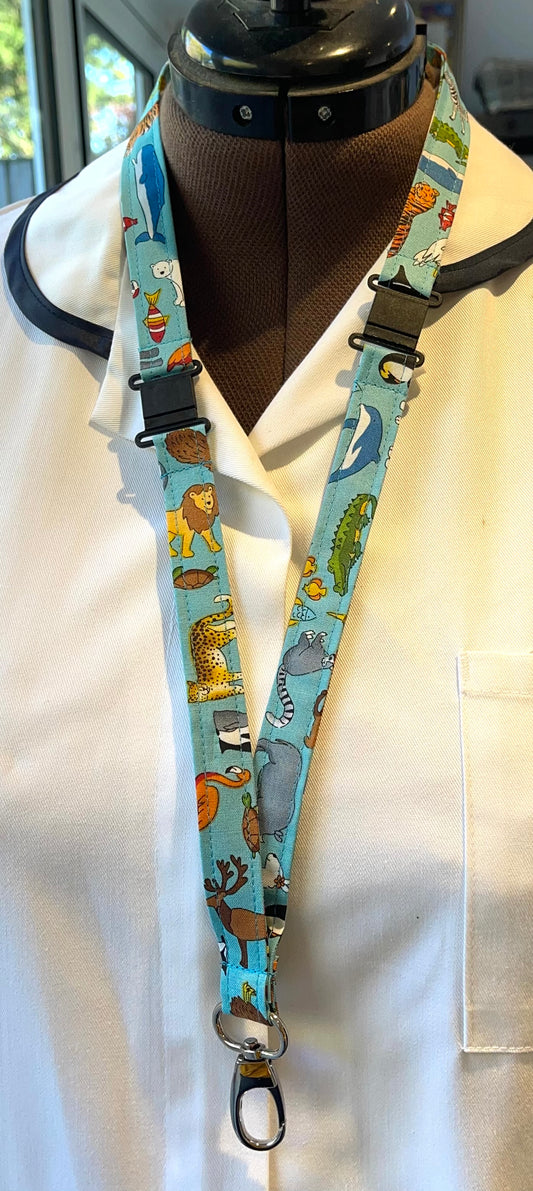 Worldly Animals Blue Fabric Breakaway Lanyard - House of Lanyards