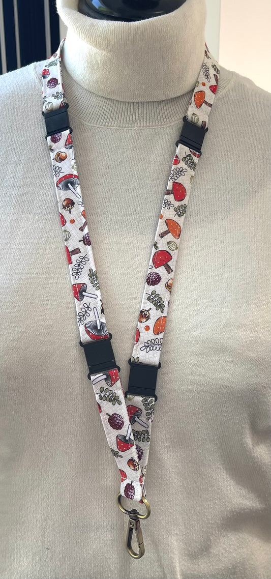 Woodland Mushrooms Fabric Breakaway Lanyard