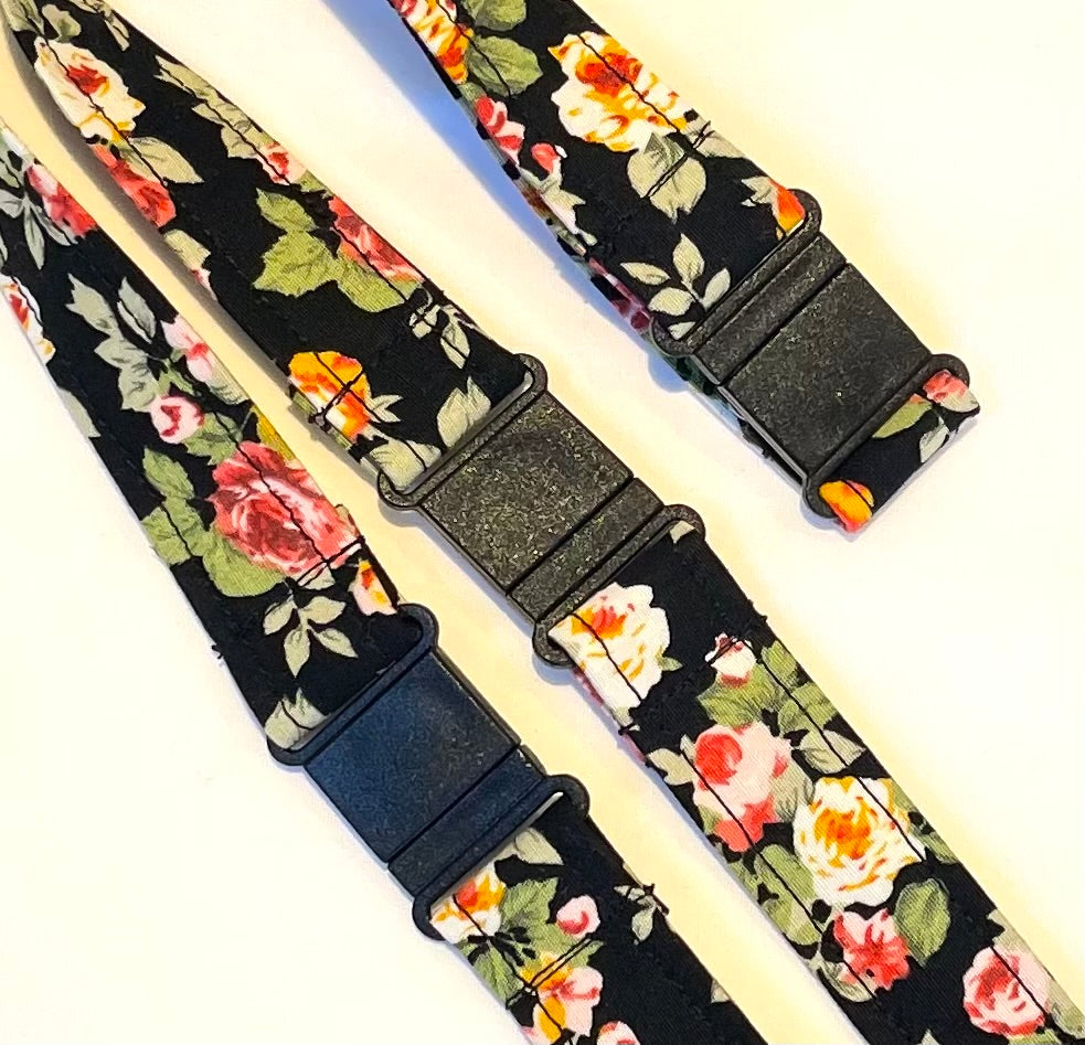 Black Floral Fabric Breakaway Lanyard - House of Lanyards