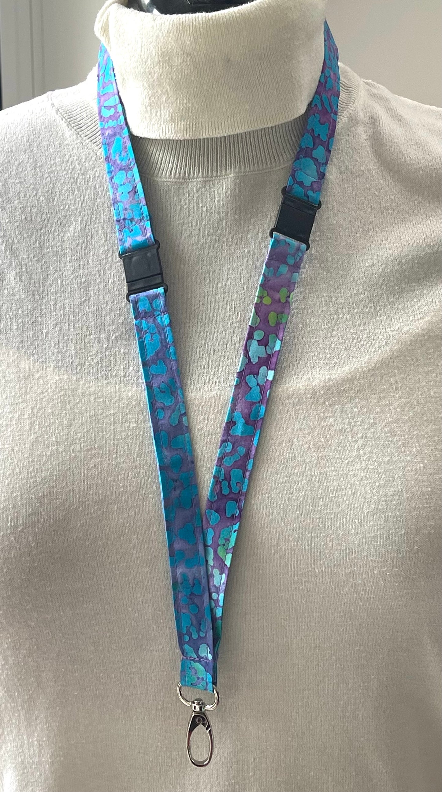 Turquoise Sunflower Batik Fabric safety Breakaway Lanyard for staff