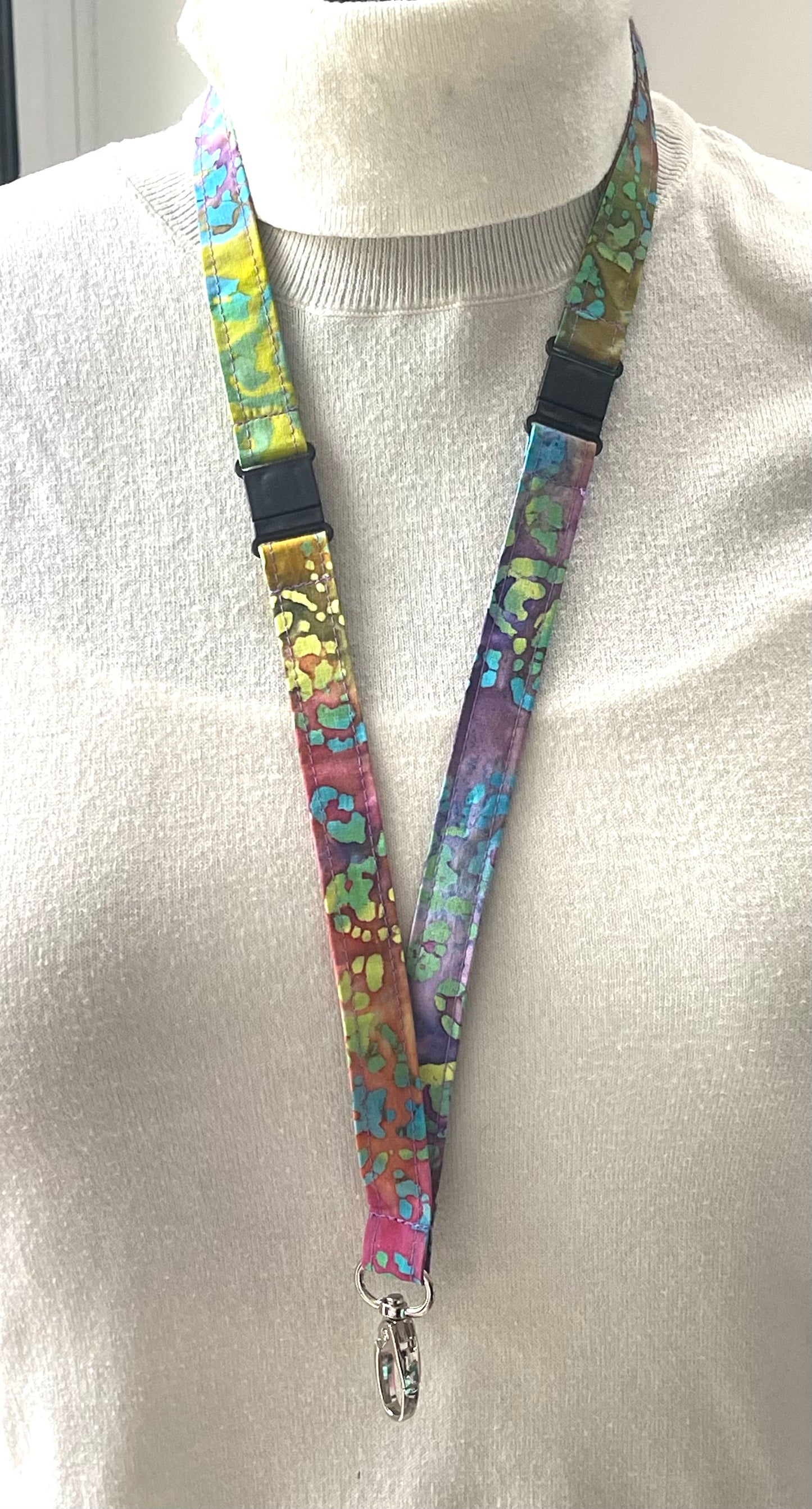 Flowers on Rainbow Batik Fabric Breakaway Lanyard