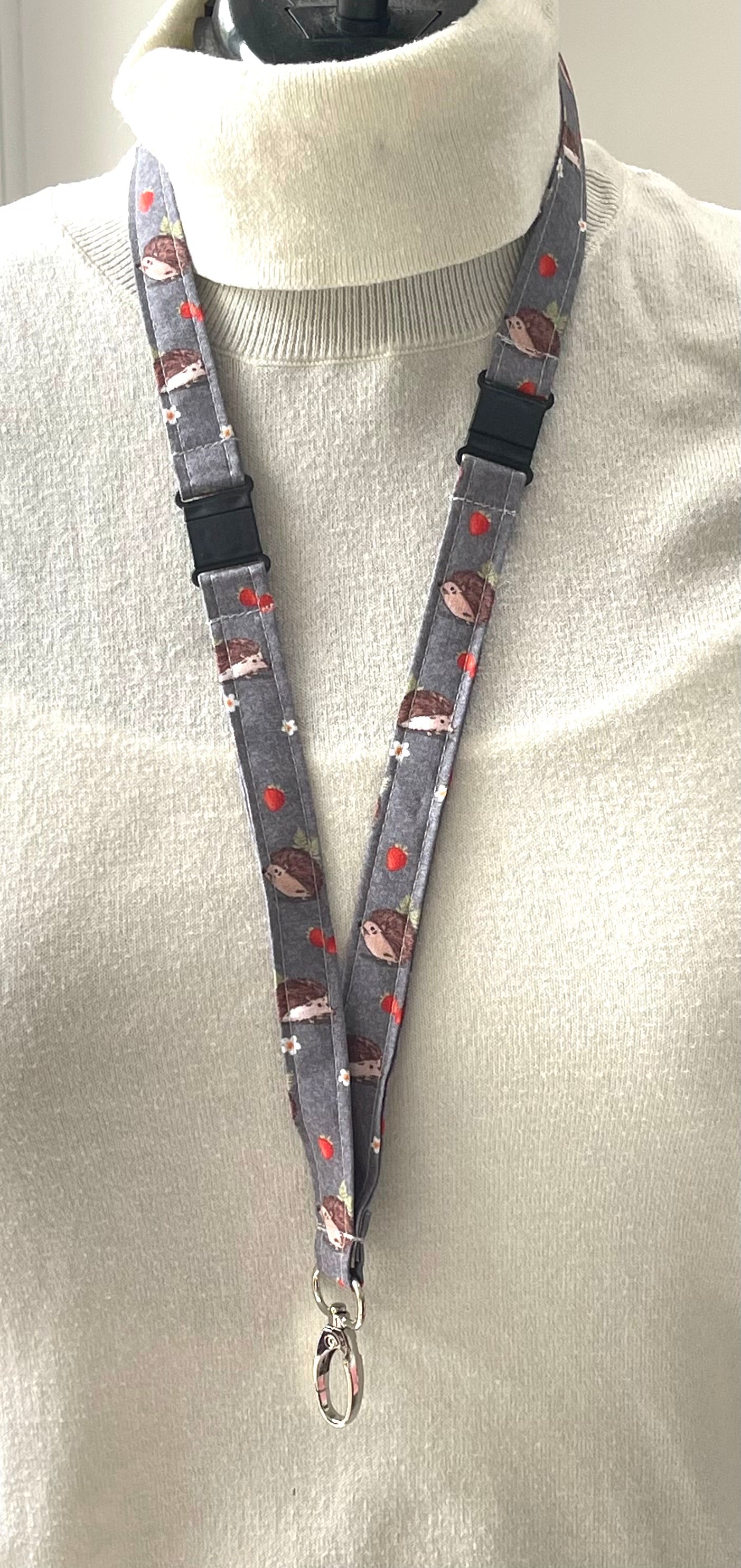 Strawberry Hedgehog Fabric Breakaway Lanyard