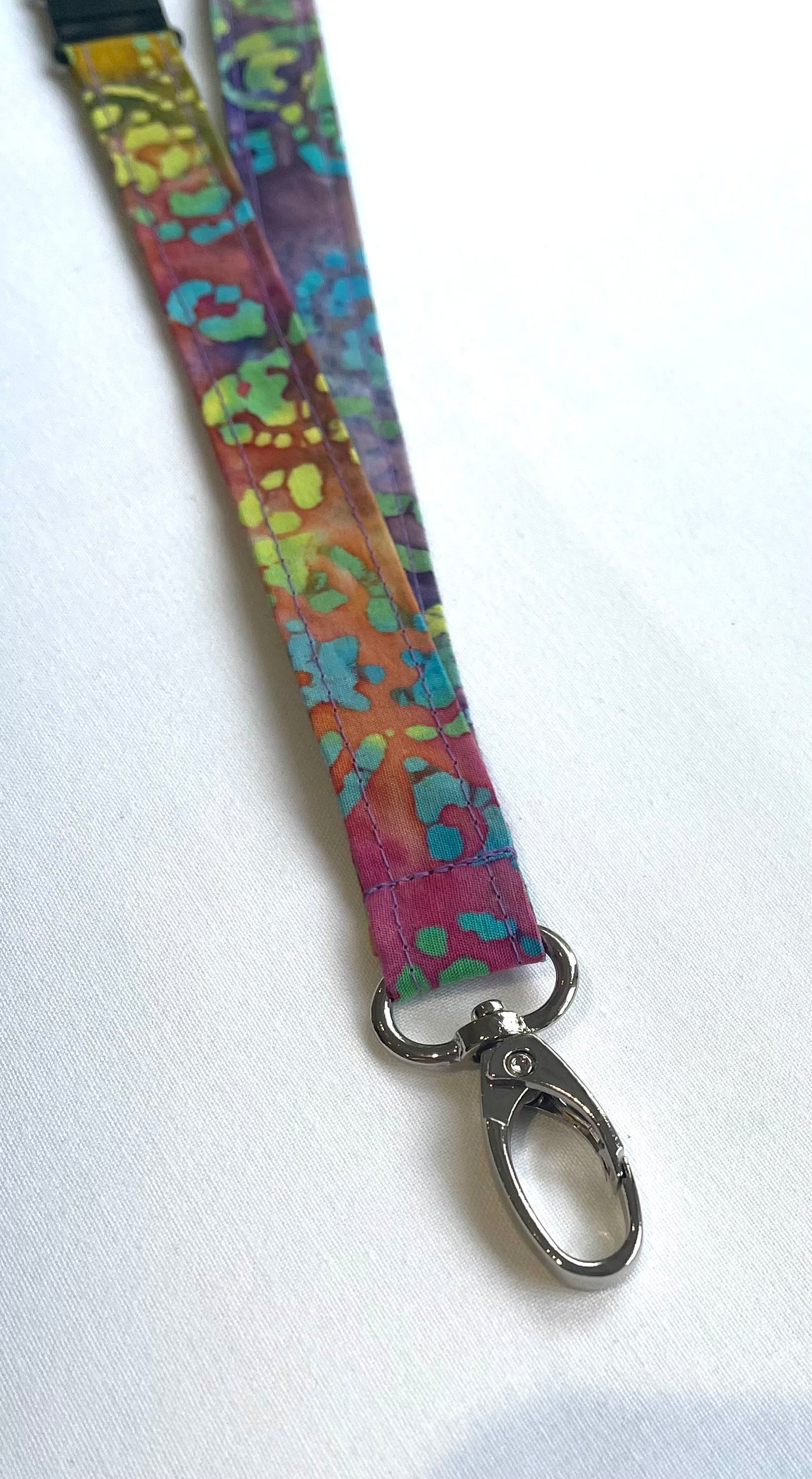 Flowers on Rainbow Batik Fabric Breakaway Lanyard