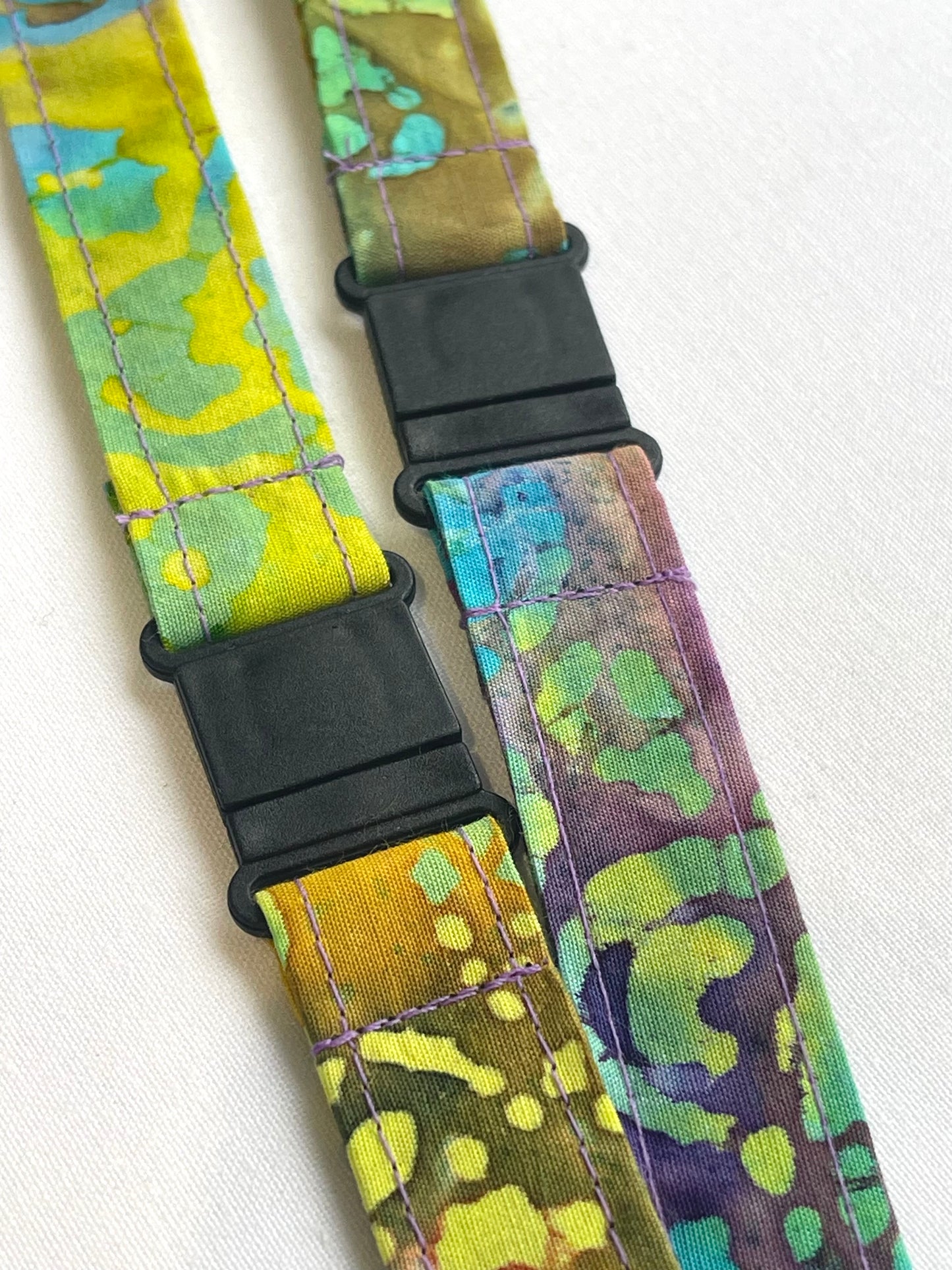 Flowers on Rainbow Batik Fabric Breakaway Lanyard