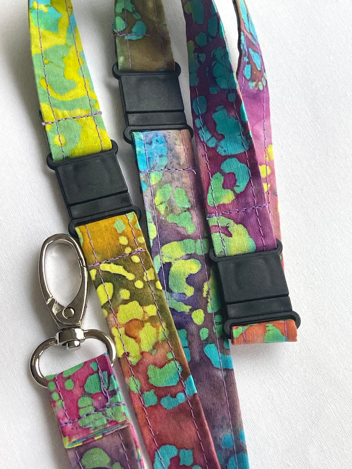 Flowers on Rainbow Batik Fabric Breakaway Lanyard