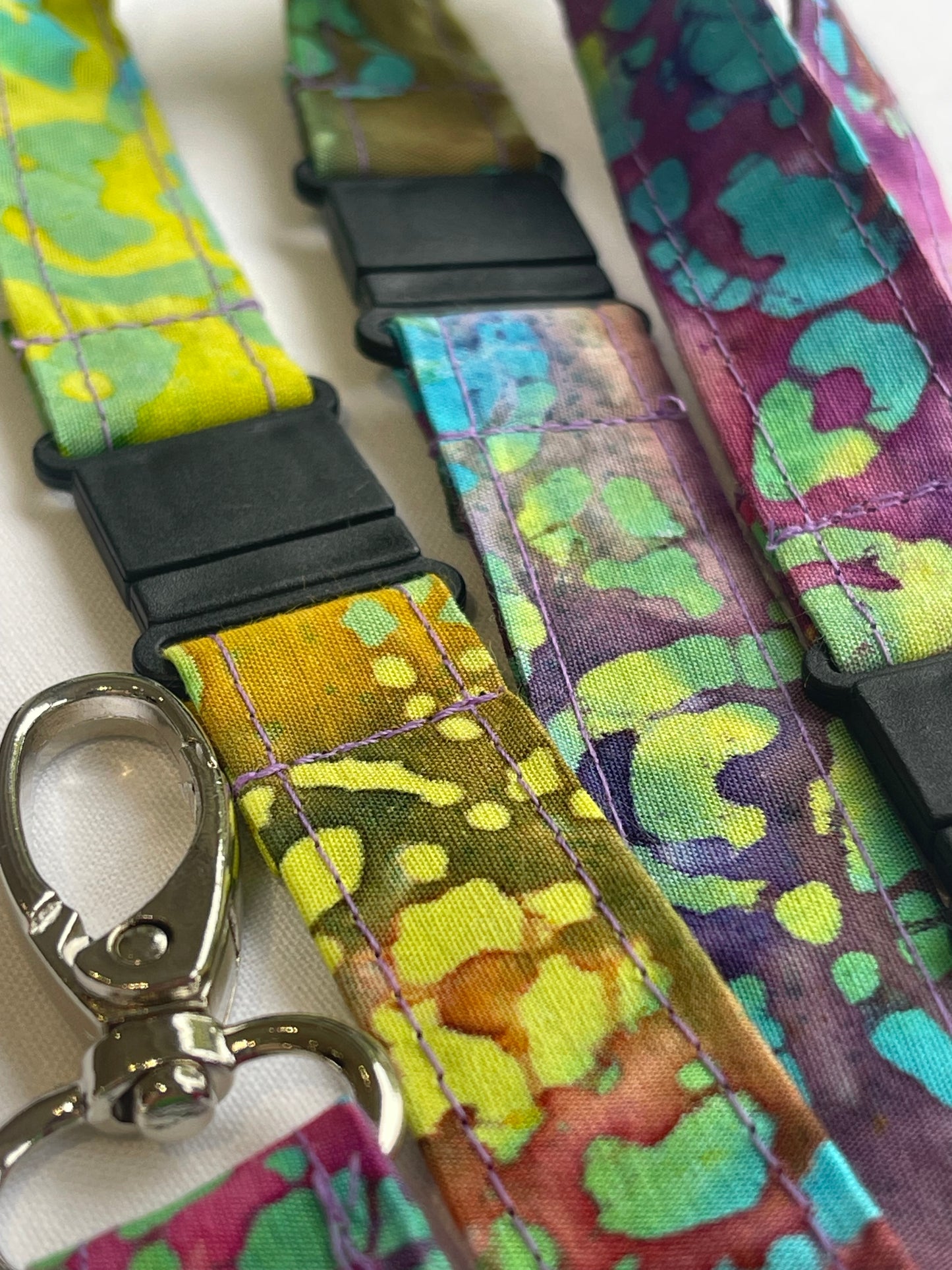 Flowers on Rainbow Batik Fabric Breakaway Lanyard