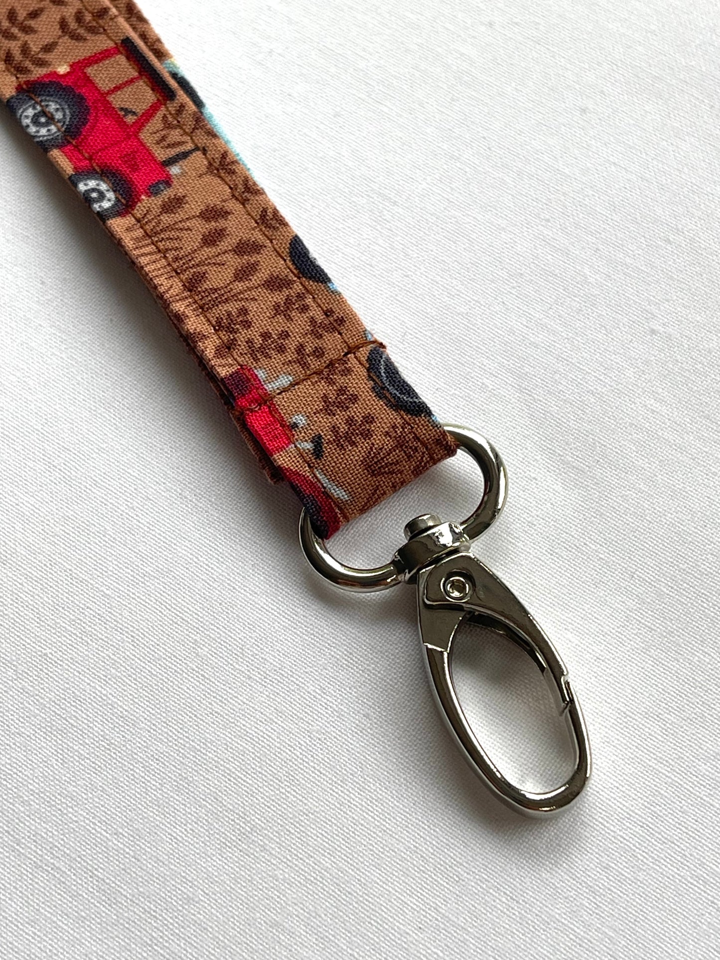 Tractors on Brown Fabric Breakaway Lanyard