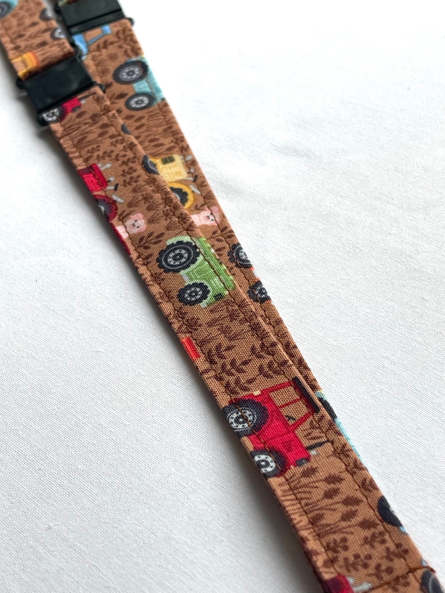 Tractors on Brown Fabric Breakaway Lanyard