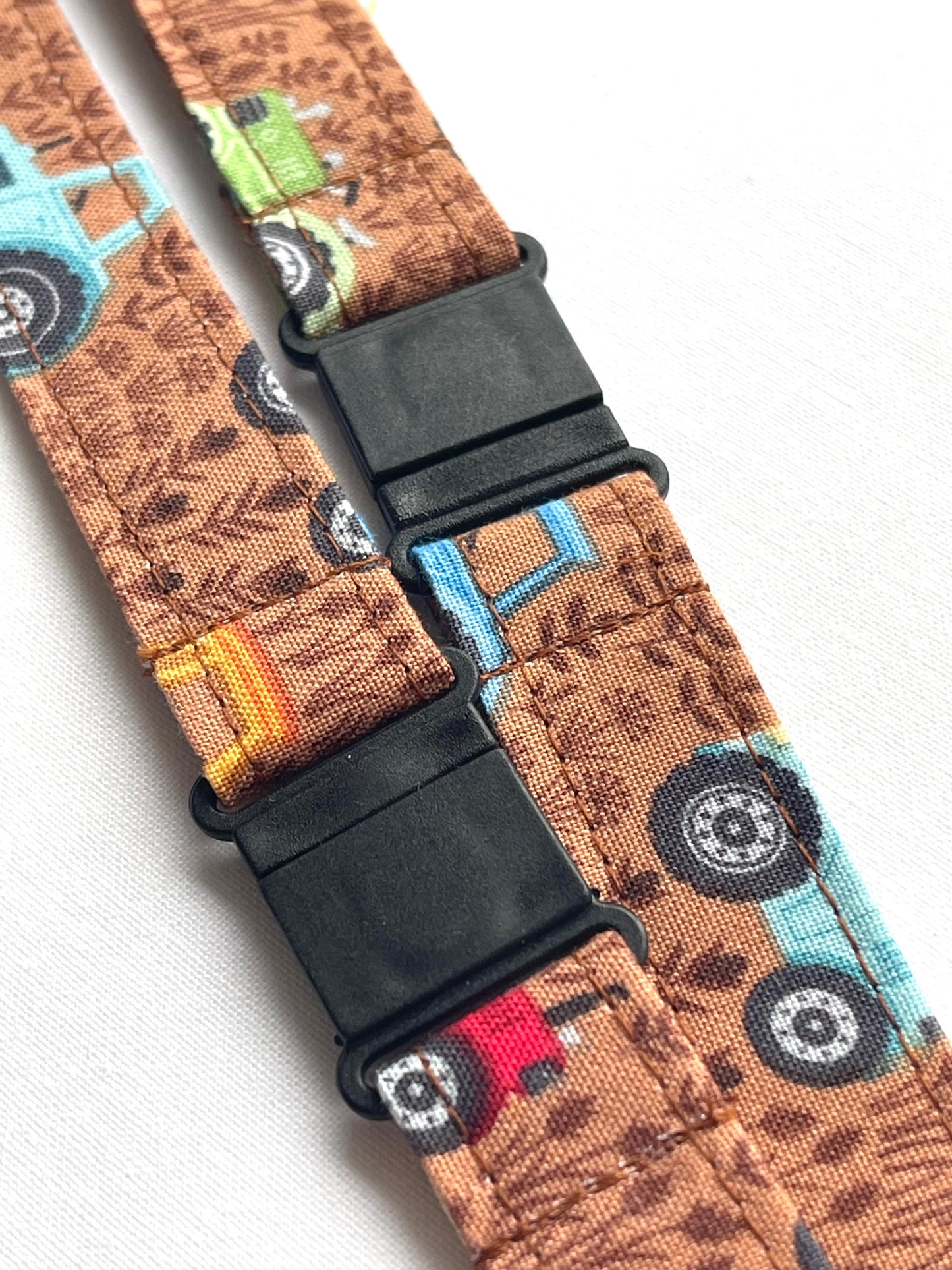 Tractors on Brown Fabric Breakaway Lanyard