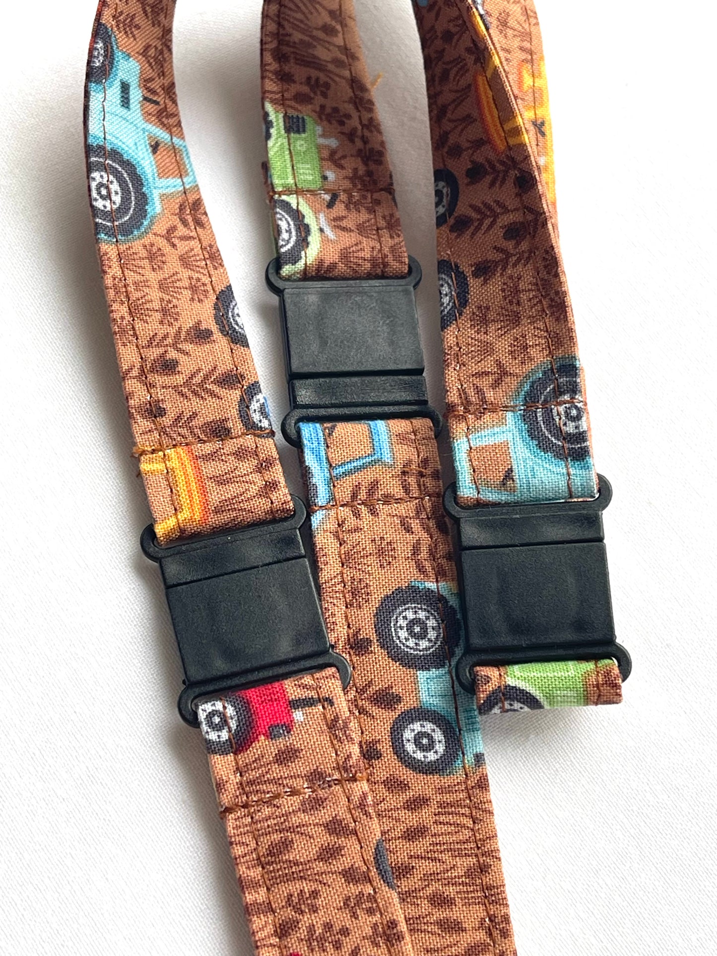 Tractors on Brown Fabric Breakaway Lanyard