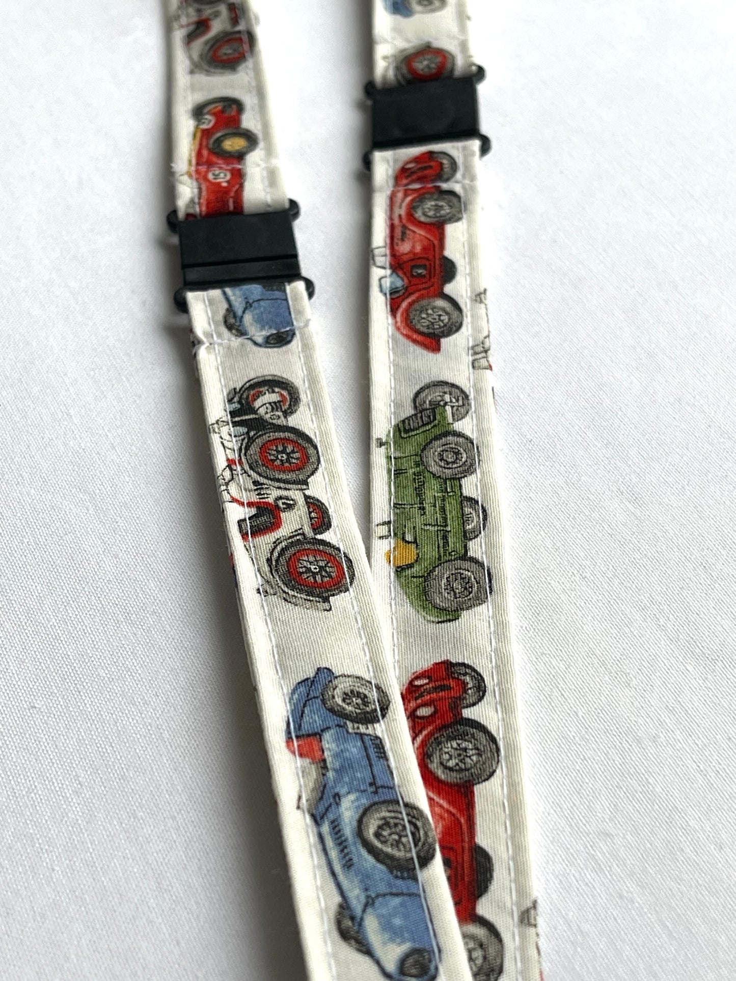 Vintages Cars on White Fabric Breakaway Lanyard