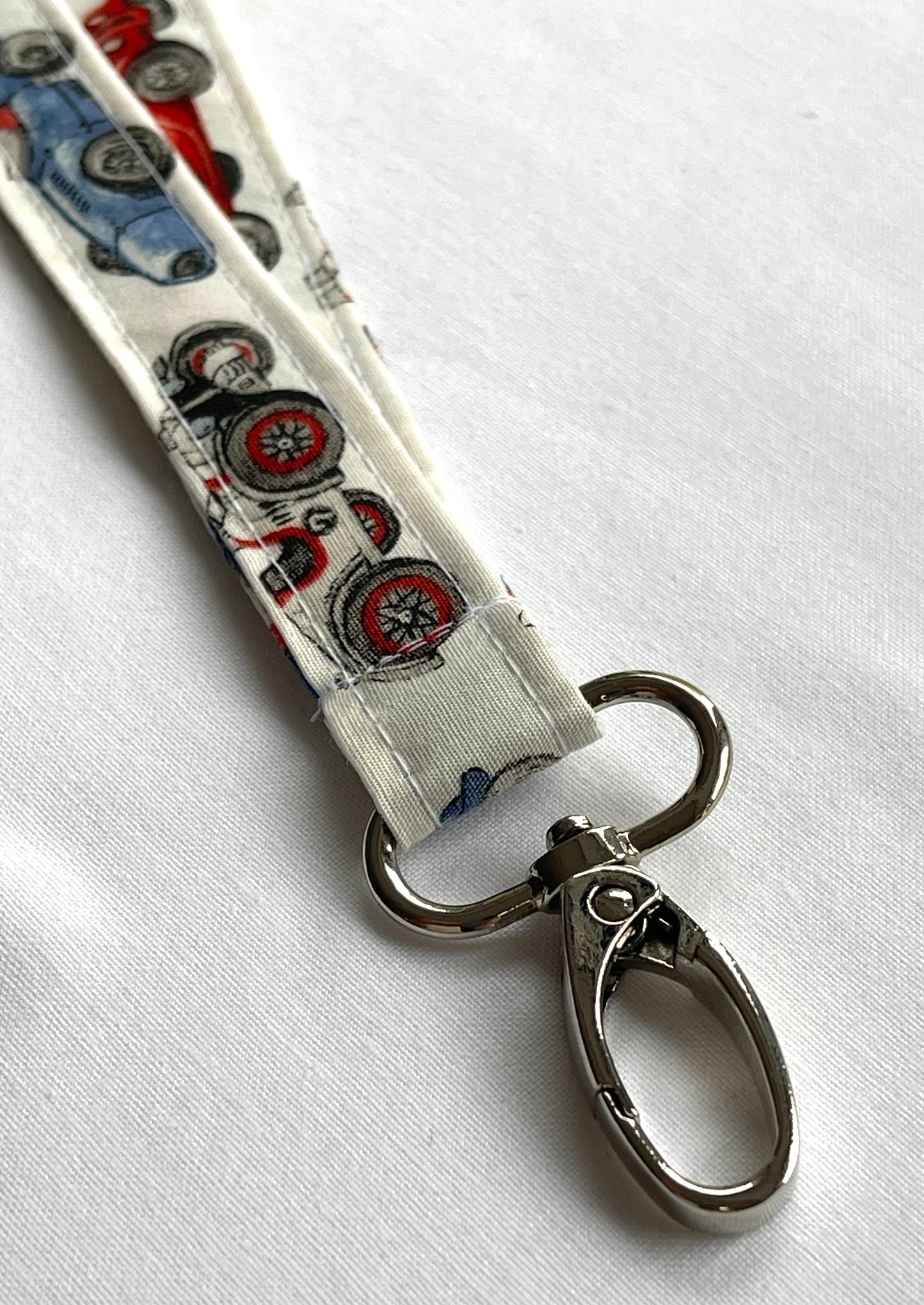 Vintages Cars on White Fabric Breakaway Lanyard