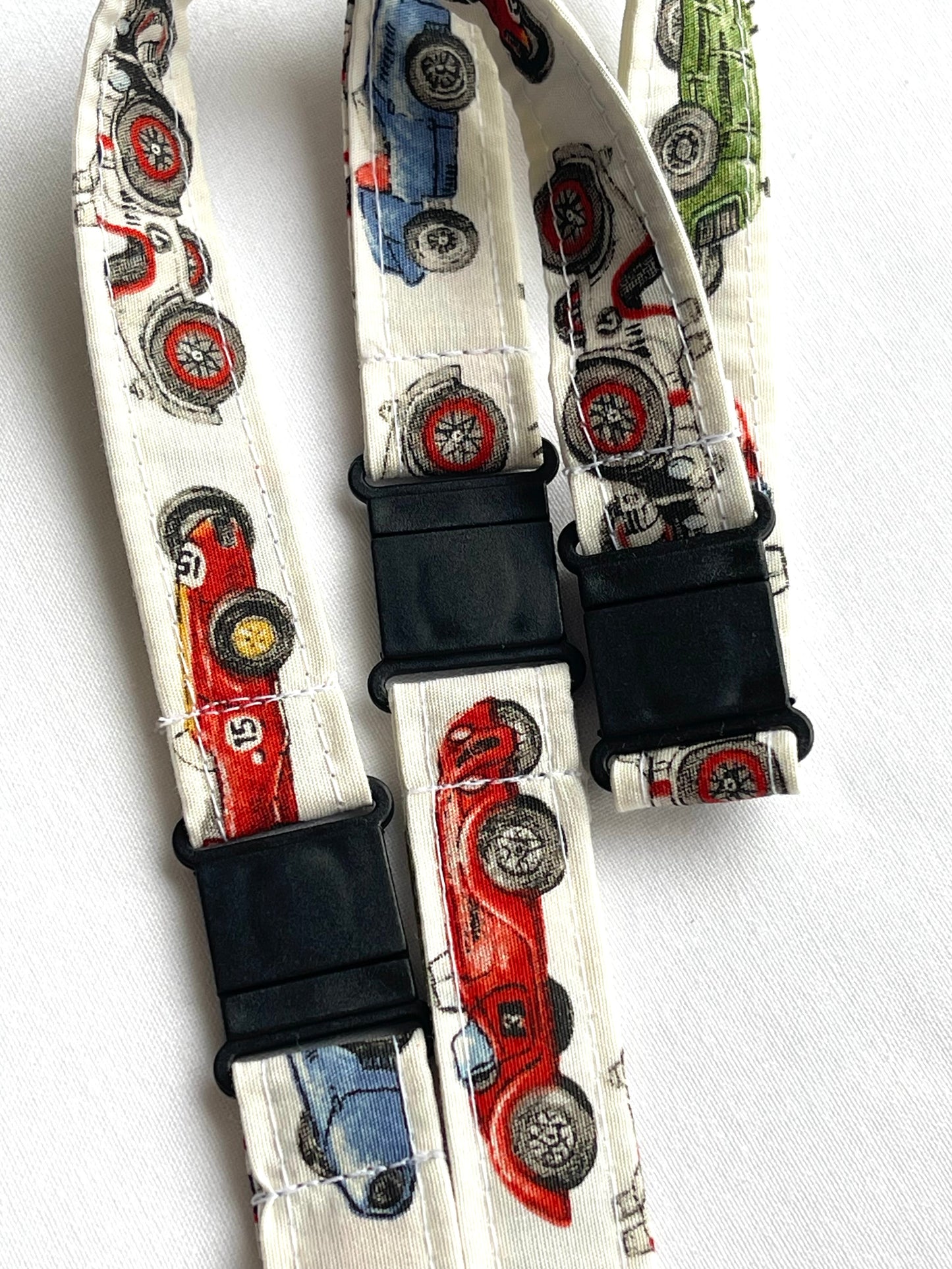 Vintages Cars on White Fabric Breakaway Lanyard