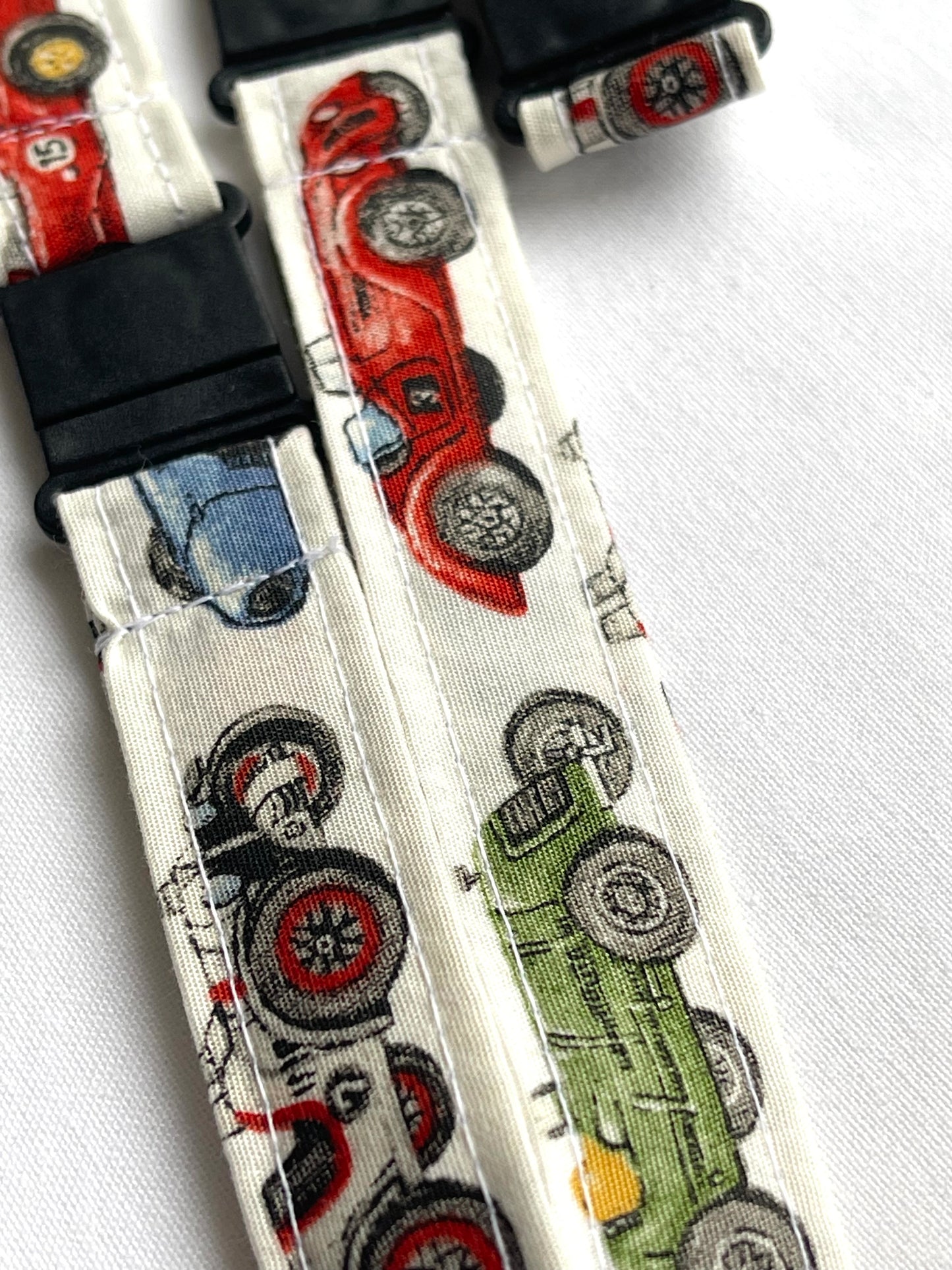 Vintages Cars on White Fabric Breakaway Lanyard