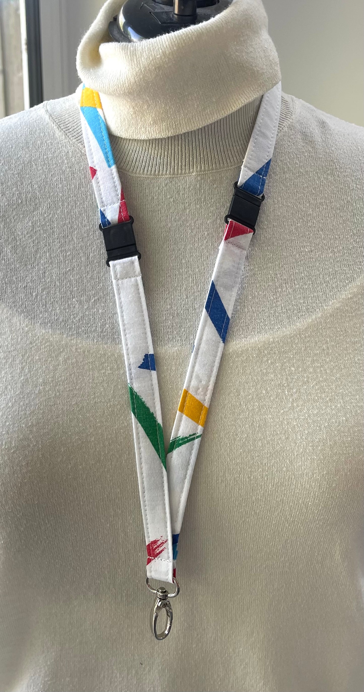 Reclaimed fabric: Studio Lines fabric safety breakaway lanyard