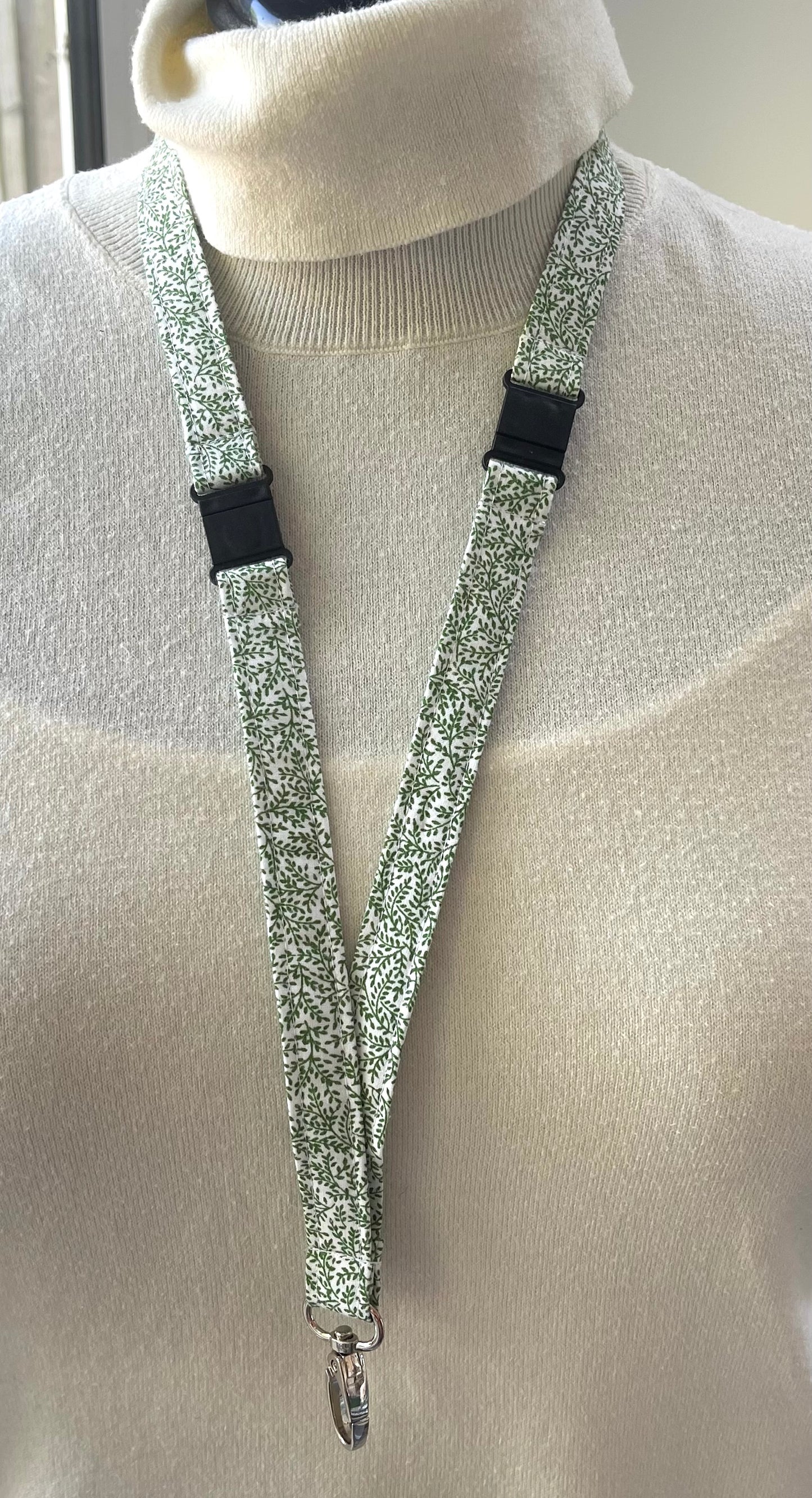 Reclaimed fabric: Olive Vine fabric safety breakaway lanyard