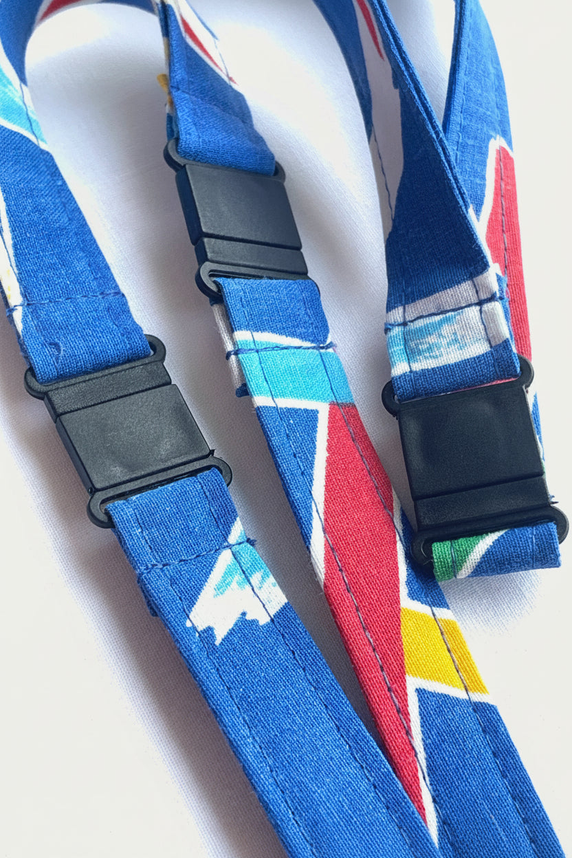 Reclaimed fabric: Painted Harbour fabric safety breakaway lanyard