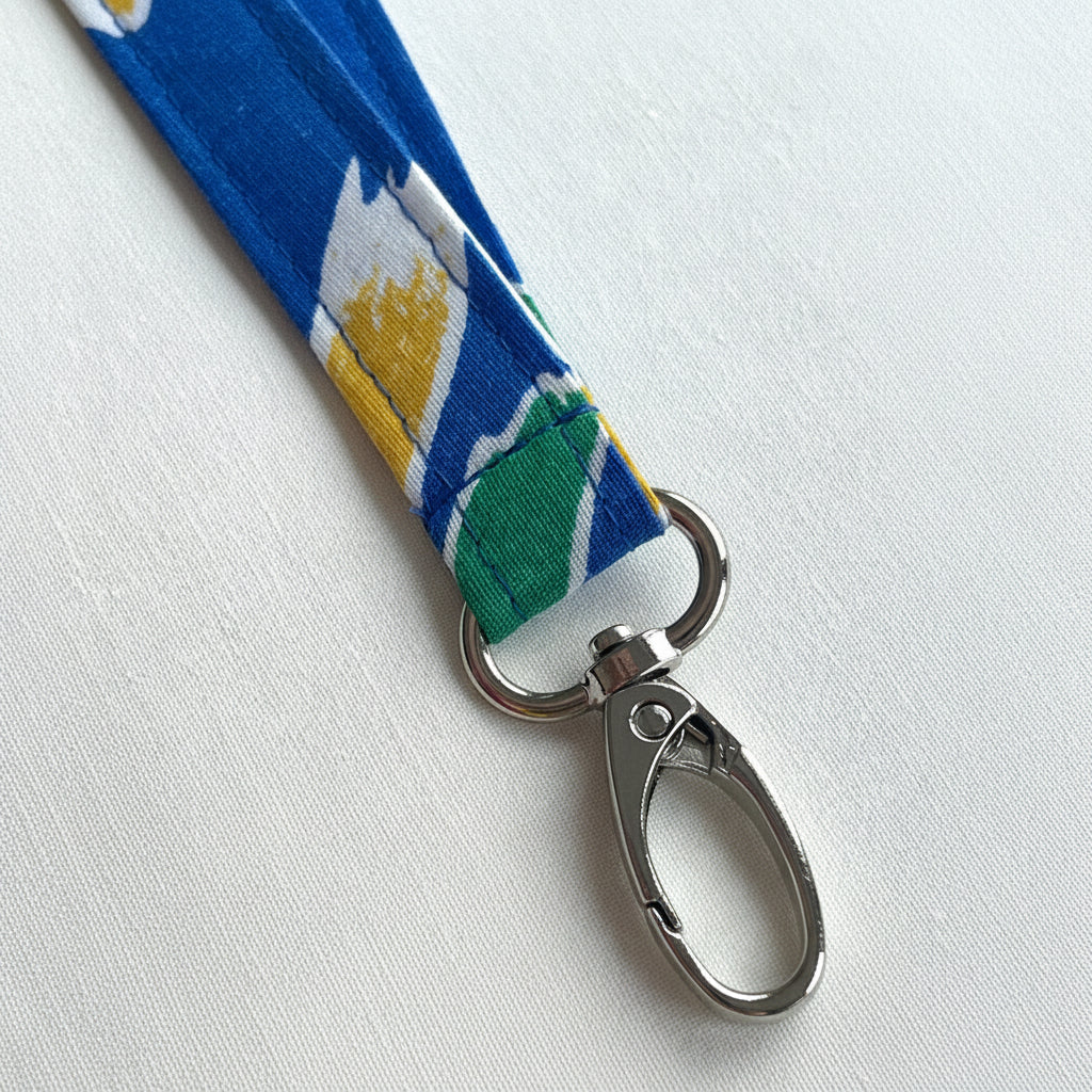 Reclaimed fabric: Painted Harbour fabric safety breakaway lanyard