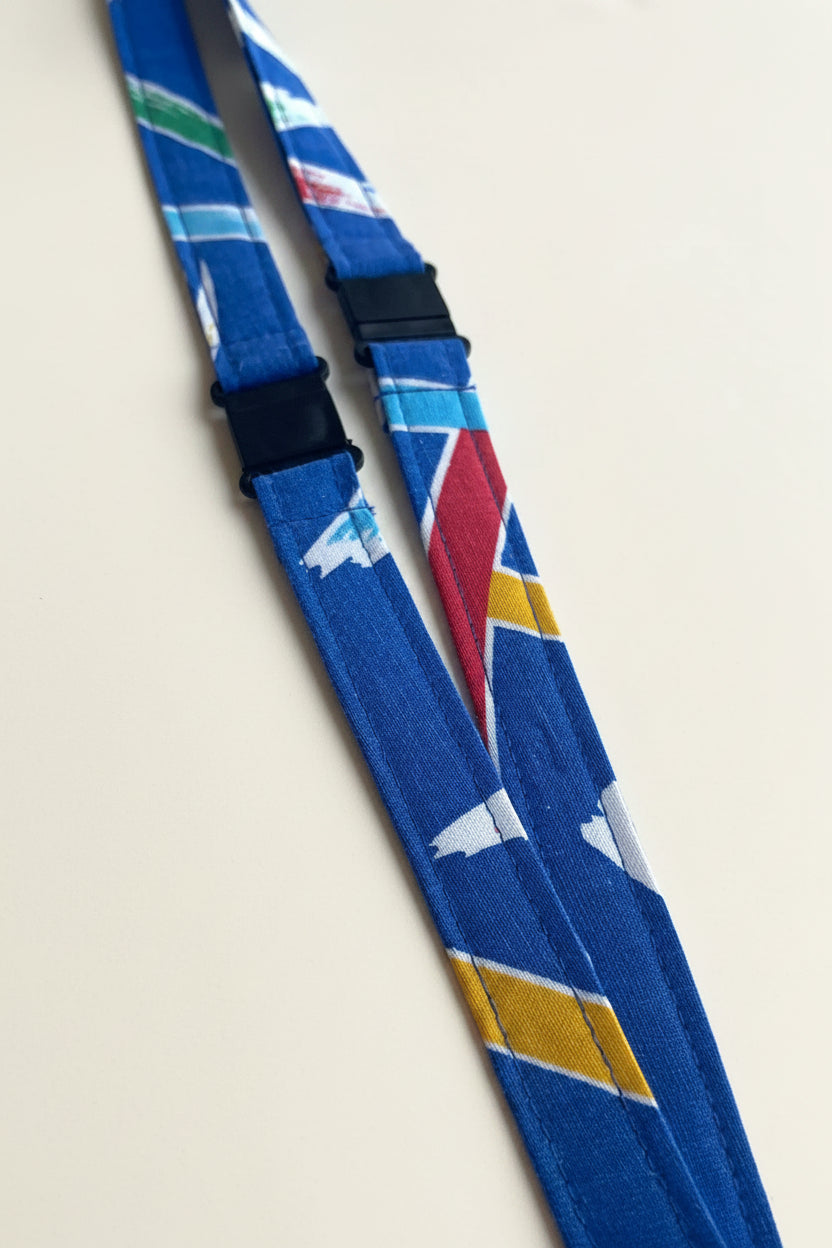 Reclaimed fabric: Painted Harbour fabric safety breakaway lanyard