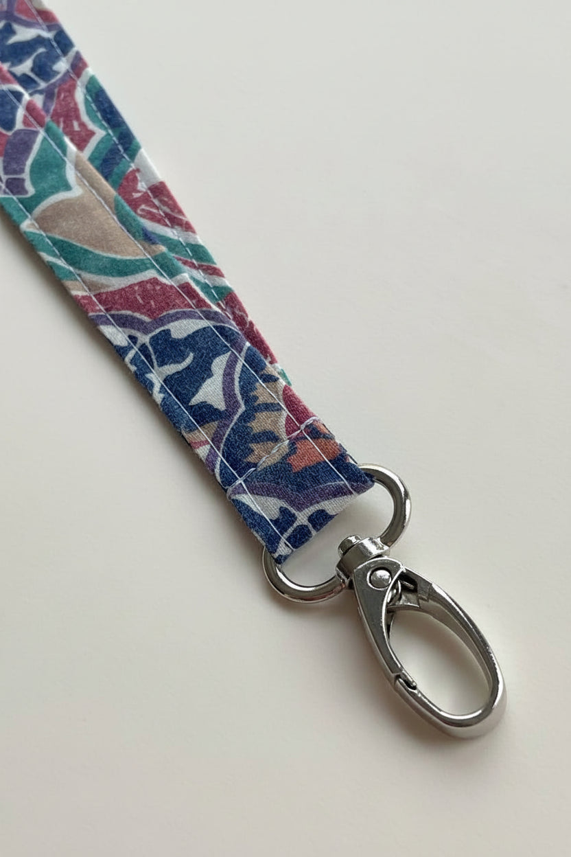 Reclaimed fabric: Mosaic Bloom fabric safety breakaway lanyard