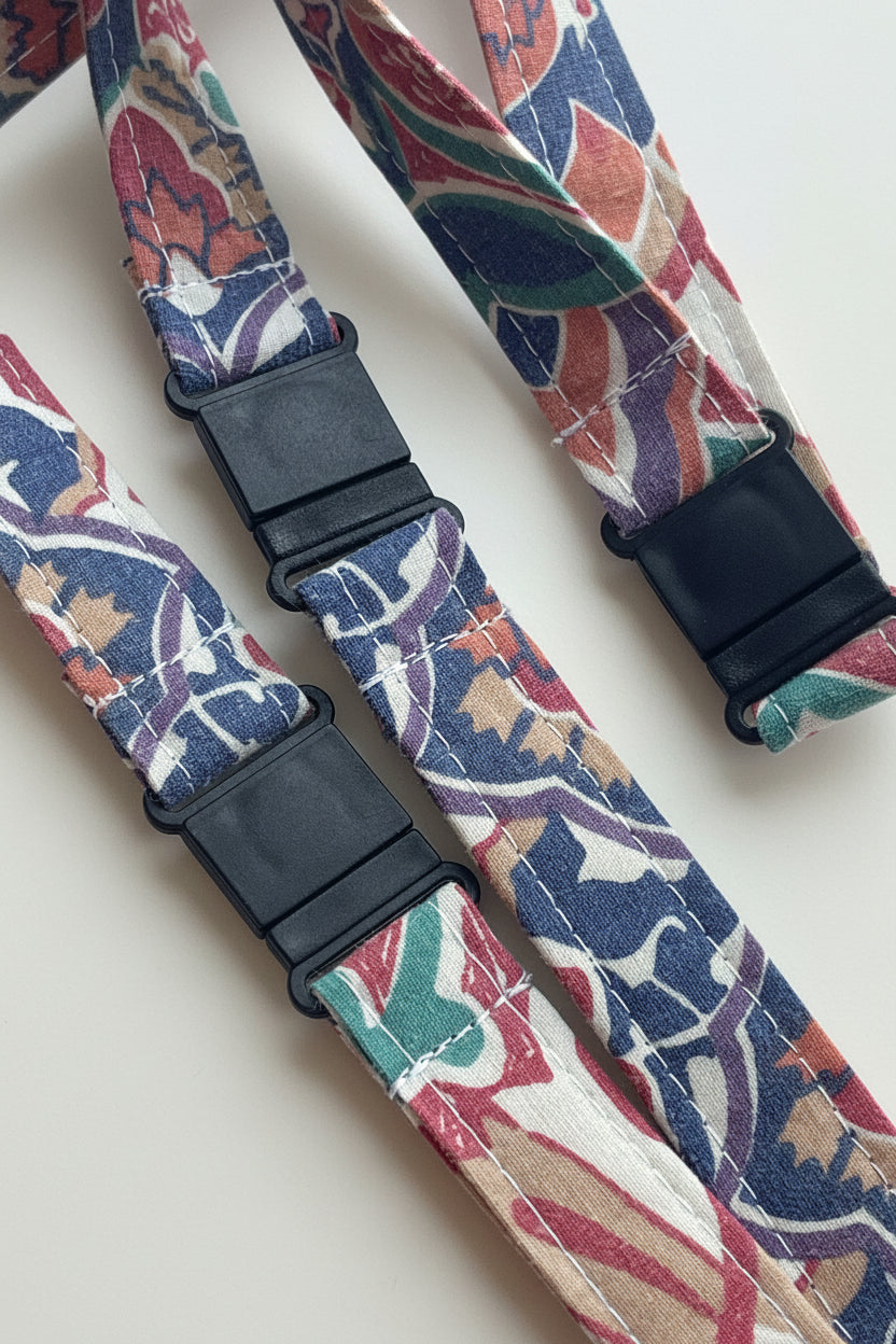 Reclaimed fabric: Mosaic Bloom fabric safety breakaway lanyard