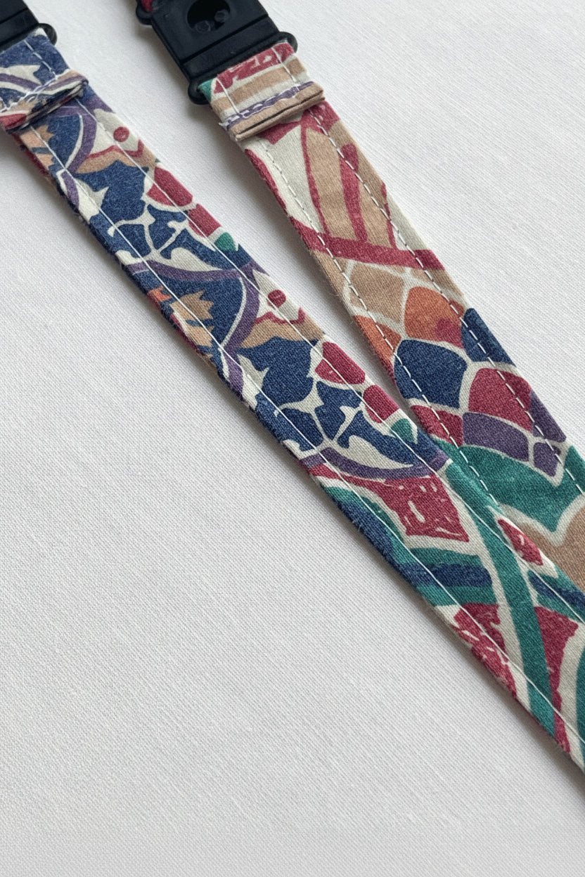 Reclaimed fabric: Mosaic Bloom fabric safety breakaway lanyard