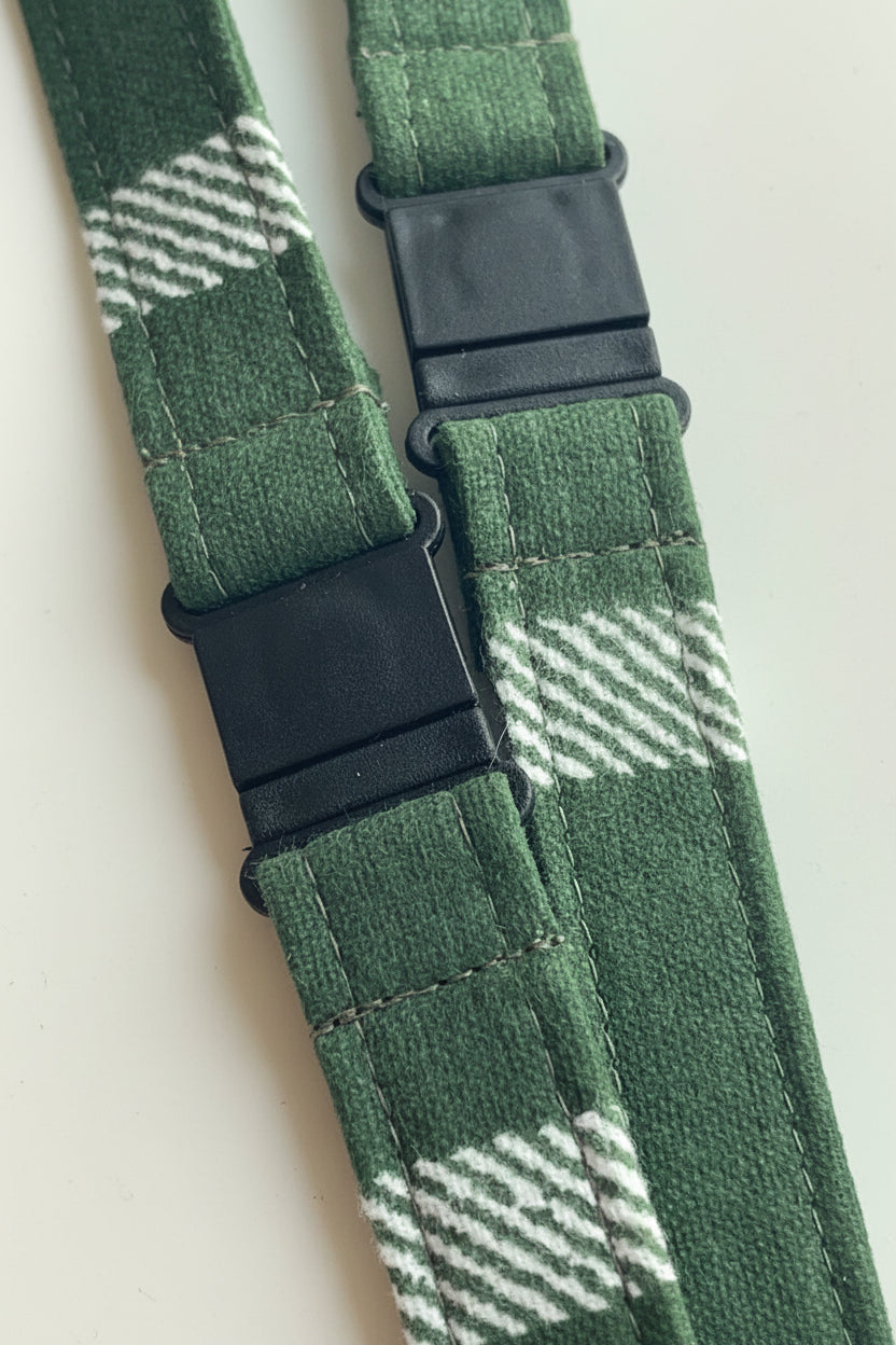 Reclaimed fabric: Forest Check fabric safety breakaway lanyard