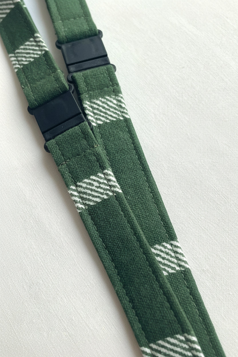 Reclaimed fabric: Forest Check fabric safety breakaway lanyard