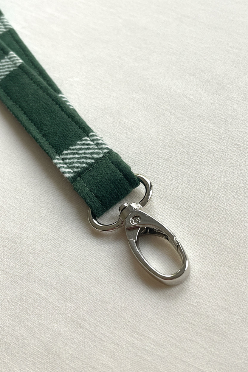 Reclaimed fabric: Forest Check fabric safety breakaway lanyard