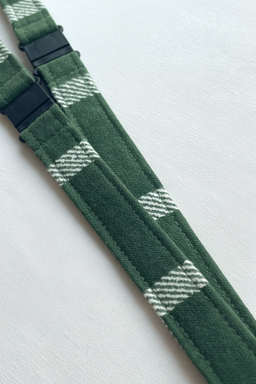 Reclaimed fabric: Forest Check fabric safety breakaway lanyard