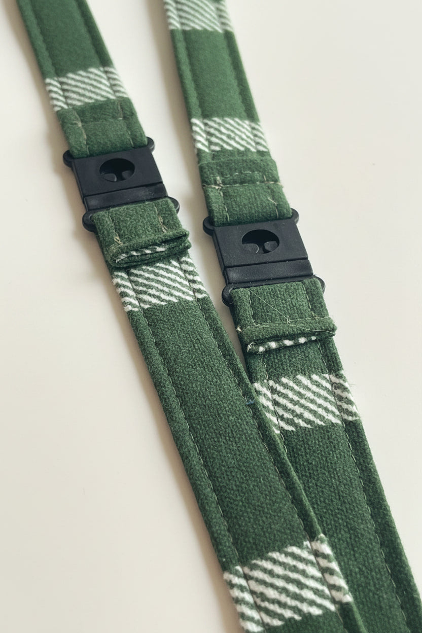 Reclaimed fabric: Forest Check fabric safety breakaway lanyard