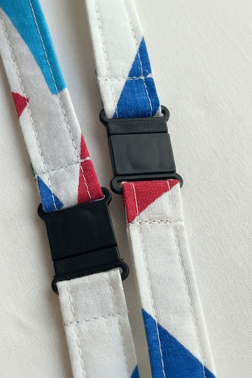 Reclaimed fabric: Studio Lines fabric safety breakaway lanyard